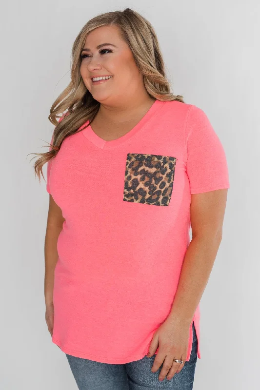 Stock Up On Your Favorites While It Lasts Hint of Leopard Short Sleeve Top - Bright Pink Stock Up On Your Favorites While It Lasts Hint of Leopard Short Sleeve Top - Bright Pink
