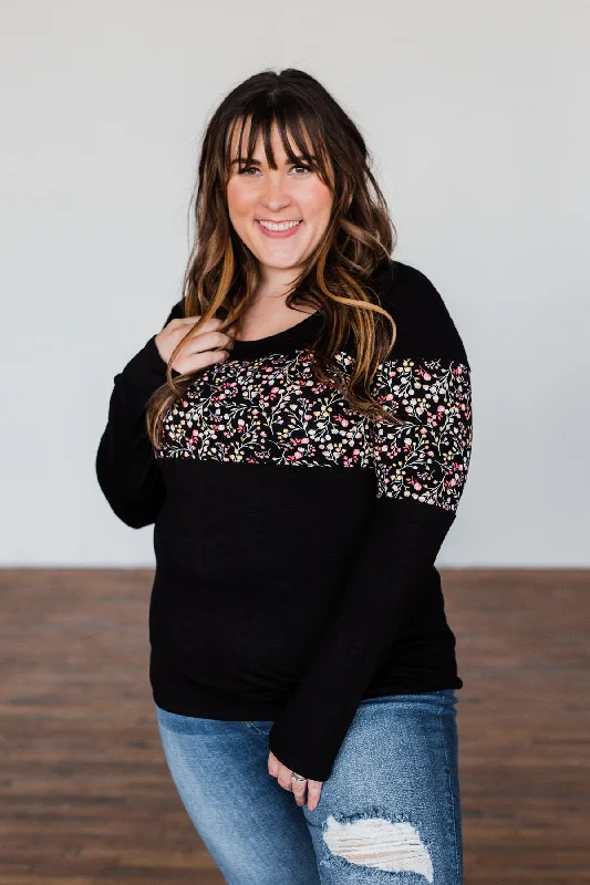 Fashion-Forward Looks At Low Prices Hold Me Up Floral Color Block Top- Black