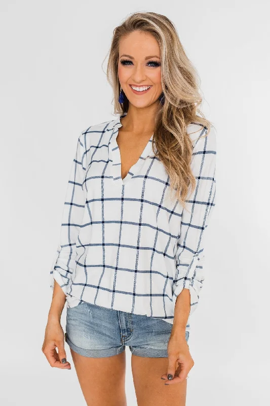 Fashion Sale Step by Step Graph Striped V-Neck Top- White