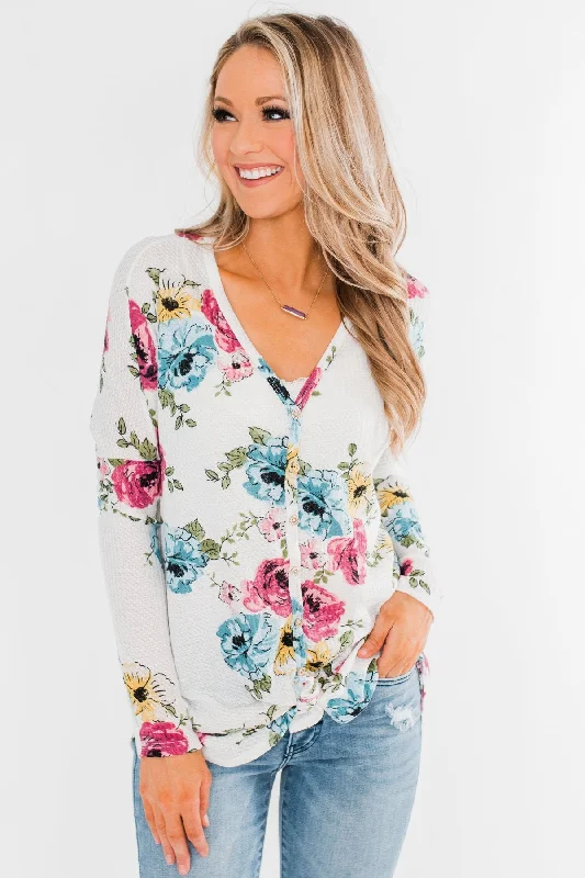 Today's Best Deals – Don't Wait Good Life Floral Thermal Top- White