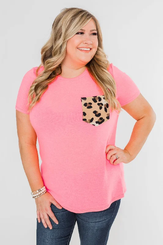 Durable Fashion Picks Wild At Heart Leopard Pocket Top- Bright Pink