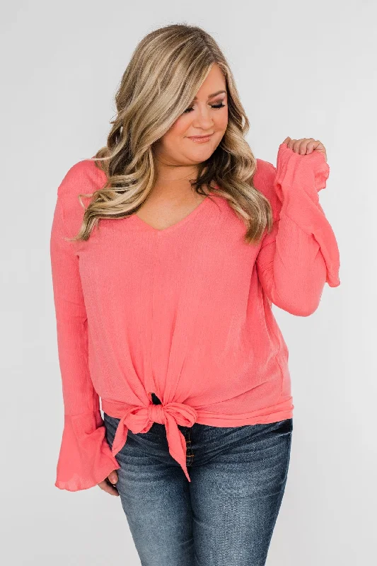 Refresh Your Wardrobe For Less This Weekend She's a Sweetheart V-Neck Tie Top- Coral Refresh Your Wardrobe For Less This Weekend She's a Sweetheart V-Neck Tie Top- Coral