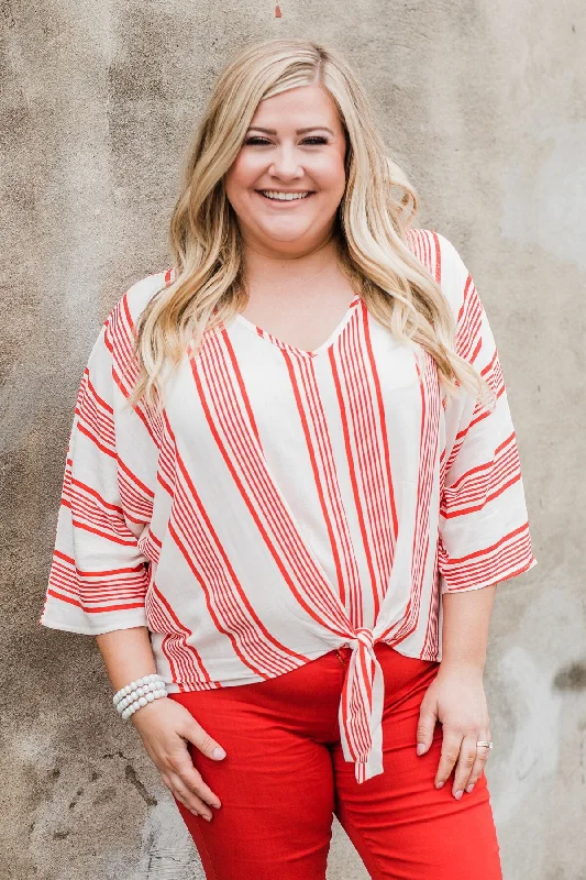 The Latest Fashion Trends Celebrate the Day Striped Dolman Top- Red & White