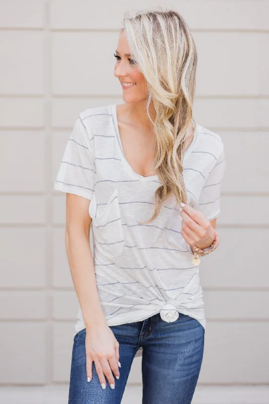 Hurry – Weekend Sale Ends Soon So Soft Striped Pocket Top- White & Grey