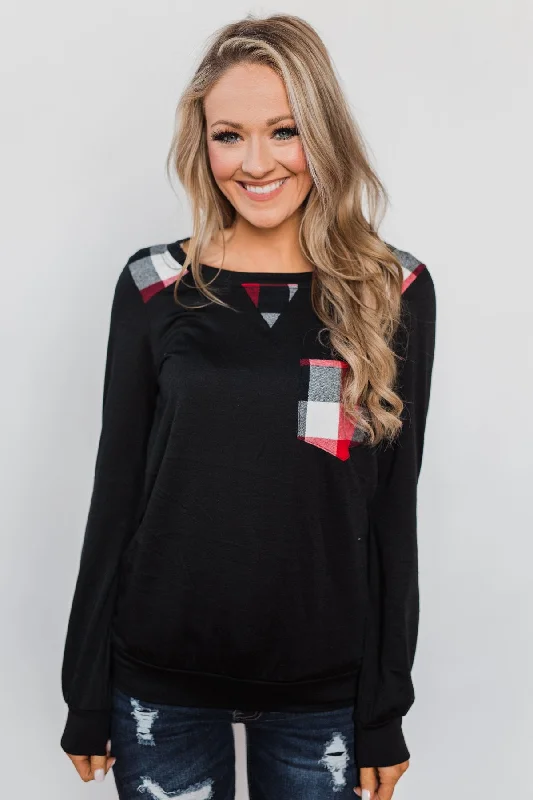 Limited-Time Offers On Top Styles Tangled Up in Plaid Top- Black