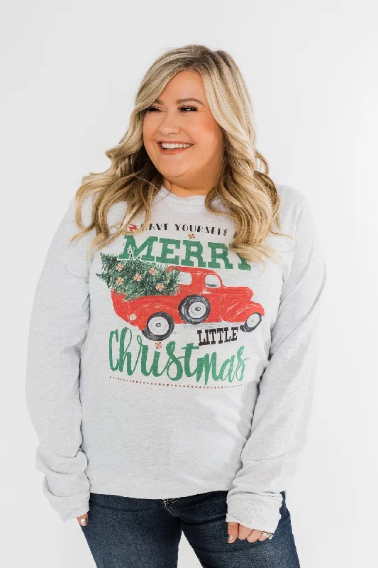 Luxury Fashion "Merry Little Christmas" Graphic Top- Heather Grey
