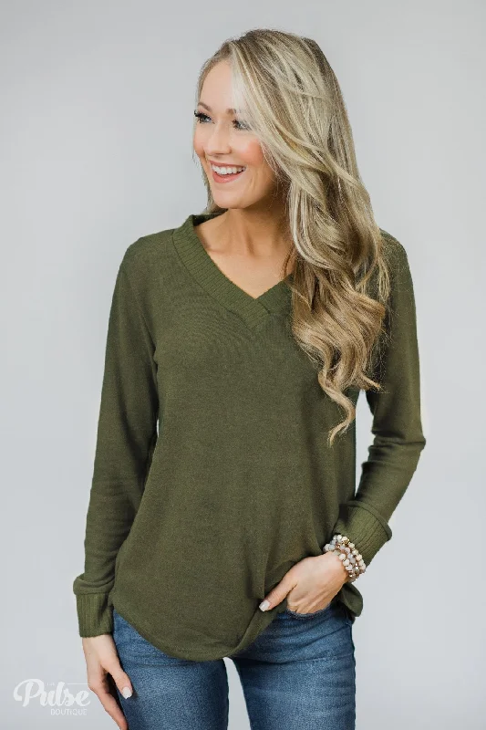 Statement Pieces At Statement Savings Can't Forget You V-Neck Top- Olive
