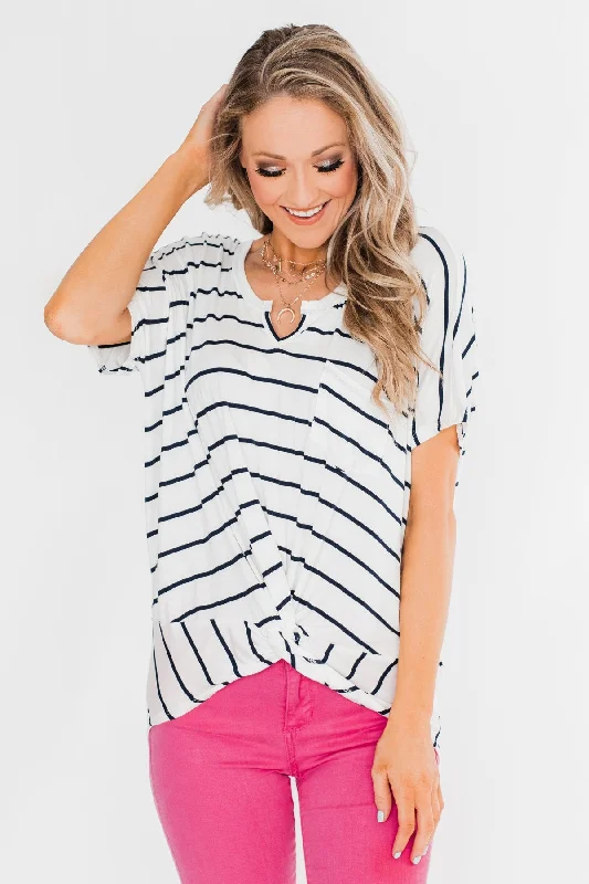 Big Savings Love Has A Way Short Sleeve Dolman Top- Ivory & Navy