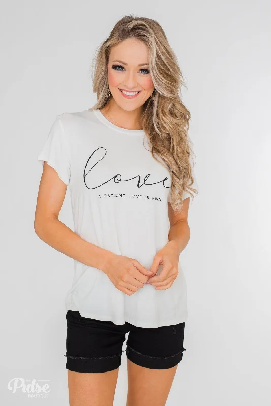 Time-Limited Deals – Shop This Weekend "Love Is Patient, Love Is Kind" Short Sleeve Top- Ivory Time-Limited Deals – Shop This Weekend "Love Is Patient, Love Is Kind" Short Sleeve Top- Ivory