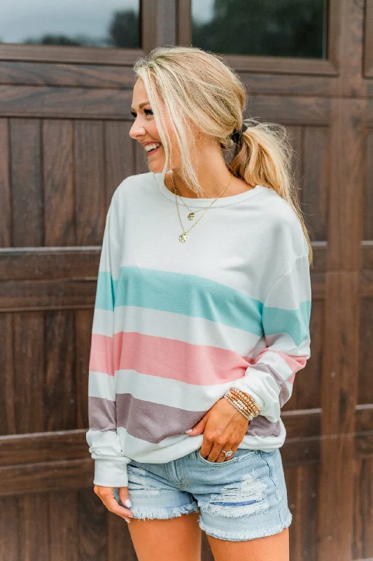 Find Your Unique Flair Have Some Fun Striped Pullover Top- Ivory