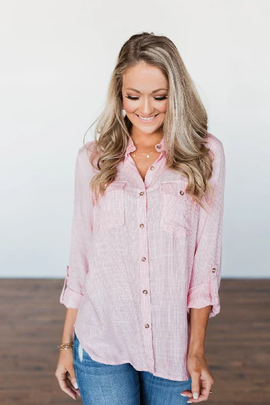 Chic & Cozy Collection Let Me Adore You Button Down Top- Pink