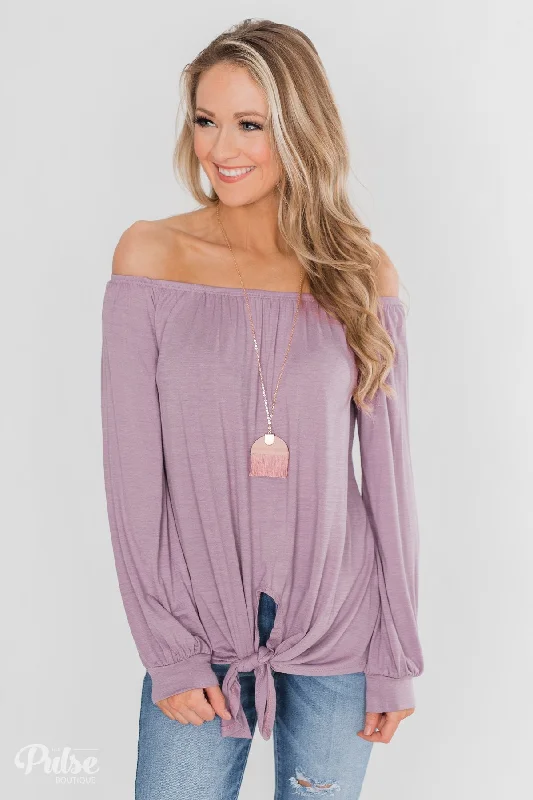 Discover Now Off The Shoulder Knot Top- Lavender