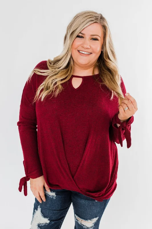Trendy Women's Wear Collection Love Me Forever Front Twist Top- Cranberry