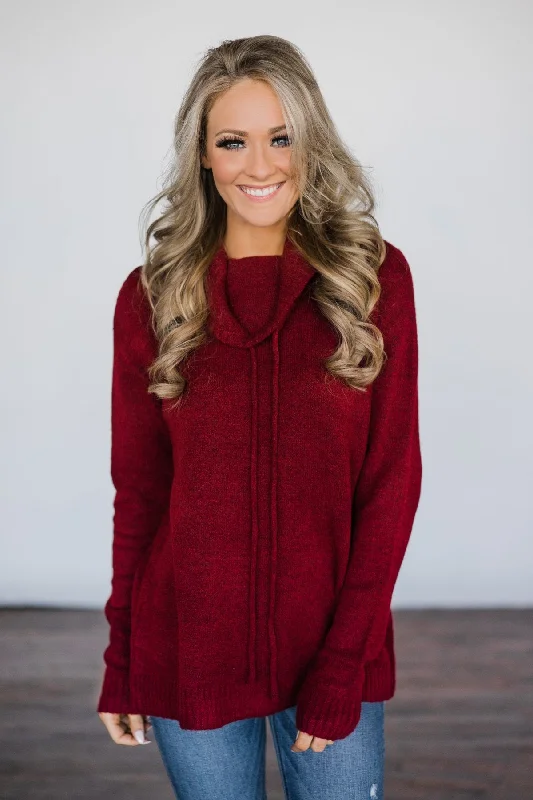 Boutique Styles Cozy Burgundy Turtleneck Top