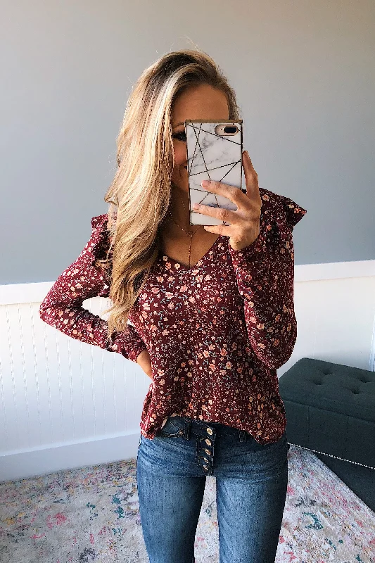 Bold Fashion Sales Forever And Ever Floral Top- Burgundy