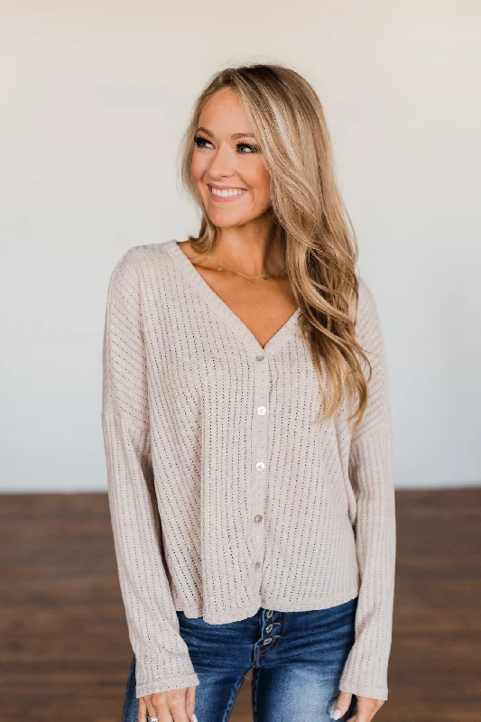 Chic Style, Always In Vogue Coming Home To You Knit Button Top- Oatmeal