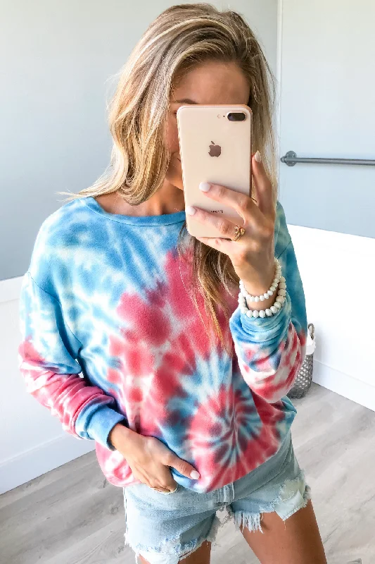 Exclusive Discounts Available Now American Dreams Tie Dye Top- Red, White, & Blue