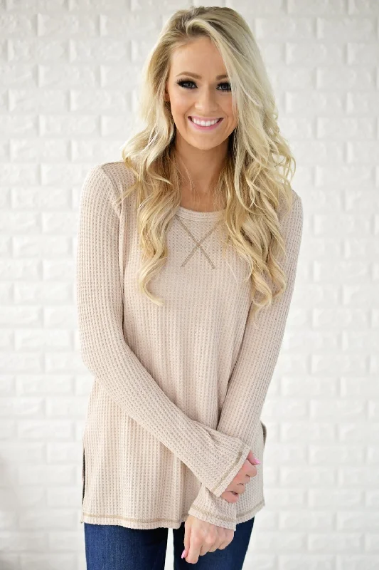 Bid Farewell To The Old Season Beige Knit Thermal Top