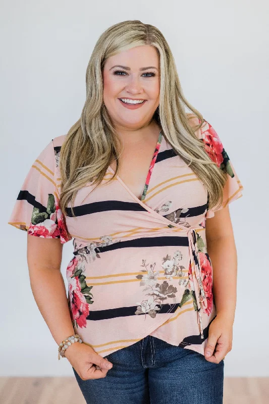 Hot Styles Passing Fancy Floral Wrap Top- Blush Pink