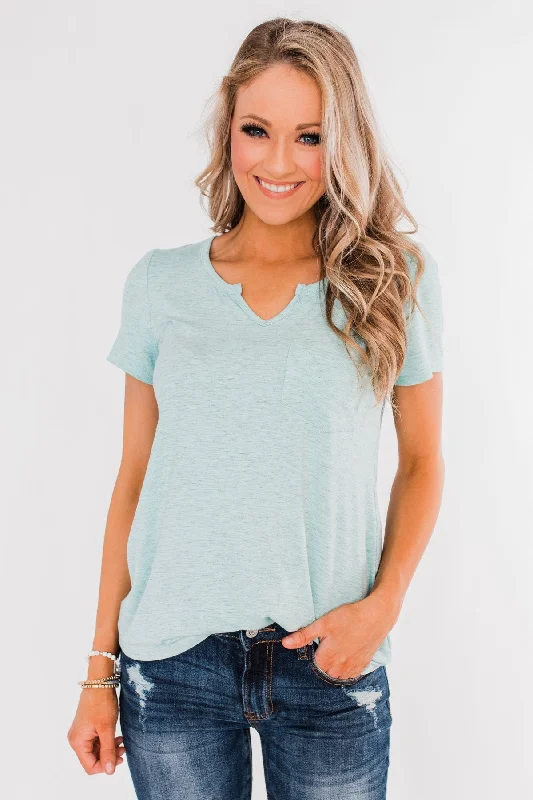 Bid Farewell To The Old Season This is Me Notch Pocket Top- Heather Blue
