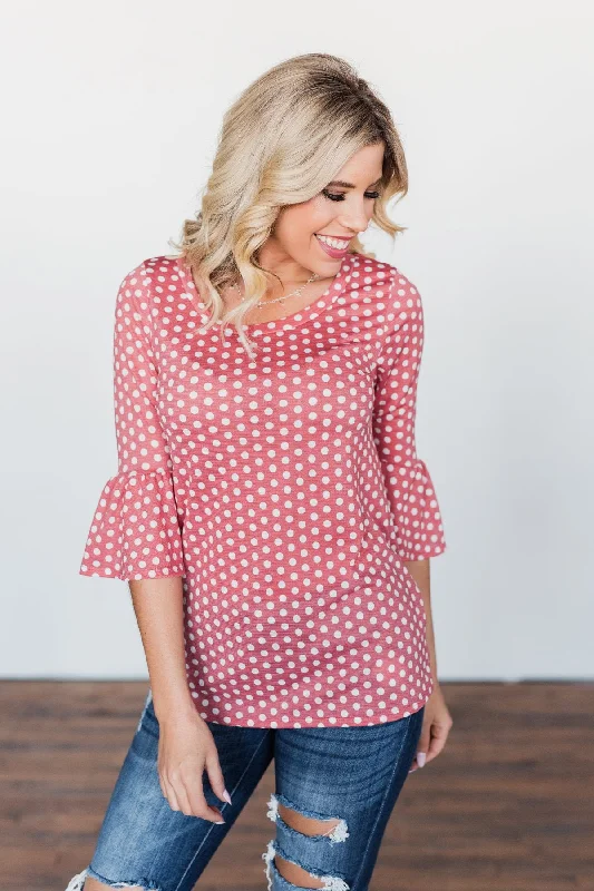Shop Now And Enjoy Exclusive Savings Season Of Love Polka Dot Top- Dusty Rose