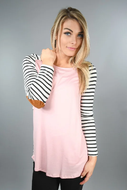 Inspired By You, Designed For You Pink and Black Elbow Patch Top