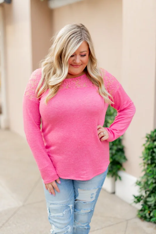 Limited-Time Offers On Top Styles Hometown Dreamer Lace Pullover Top- Lipstick Pink