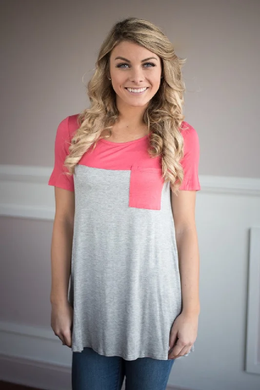 Comfort Meets Fashion Coral Pocket Top