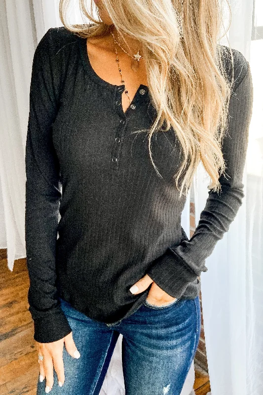 Massive Selection Sale Finally Found You Button Henley Top- Black