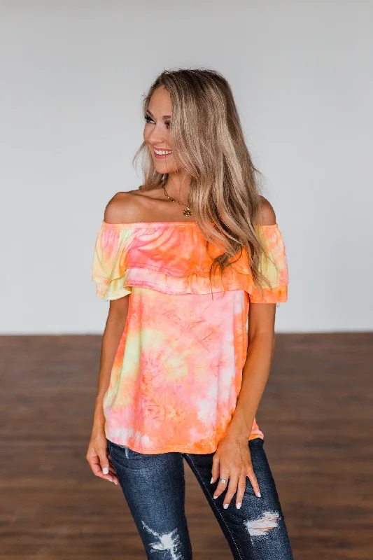 Fashion Forward, Function First Light Of Every Sunrise Ruffle Top- Neon Orange, Pink, & Yellow Fashion Forward, Function First Light Of Every Sunrise Ruffle Top- Neon Orange, Pink, & Yellow