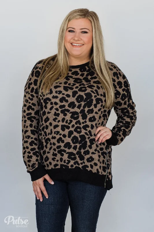 Cozy Comfort Style Sale Wild In Your Smile Leopard Top- Black & Taupe