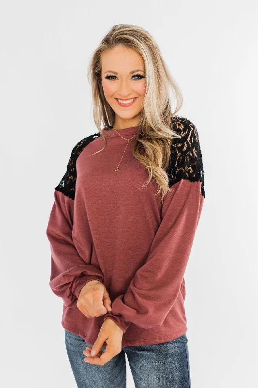 Grab The Hottest Deals Before They Disappear Sending My Love Lace Top- Dusty Burgundy