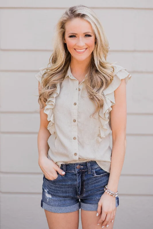 This Weekend Only – Huge Savings Ruffled Up Cutie Top- Oatmeal