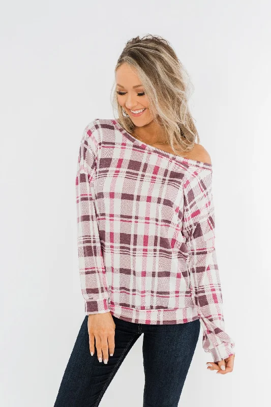 Modern Fashion Sale Just Wanna Have Fun Plaid Pullover Top- Purple Tones