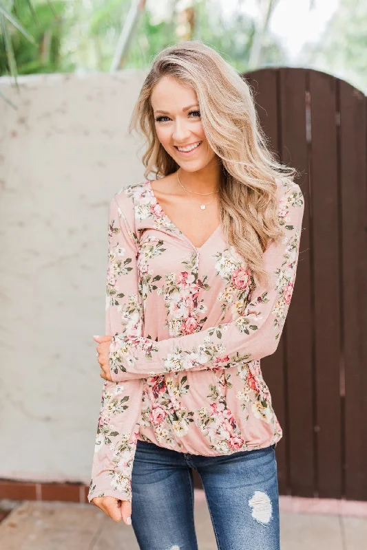 Chic Style, Always In Vogue Endless Possibilities Floral Wrap Top- Mauve