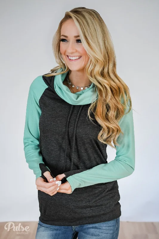 Vintage-Inspired Style Offers The Ultimate Mint & Charcoal Cowl Neck Top