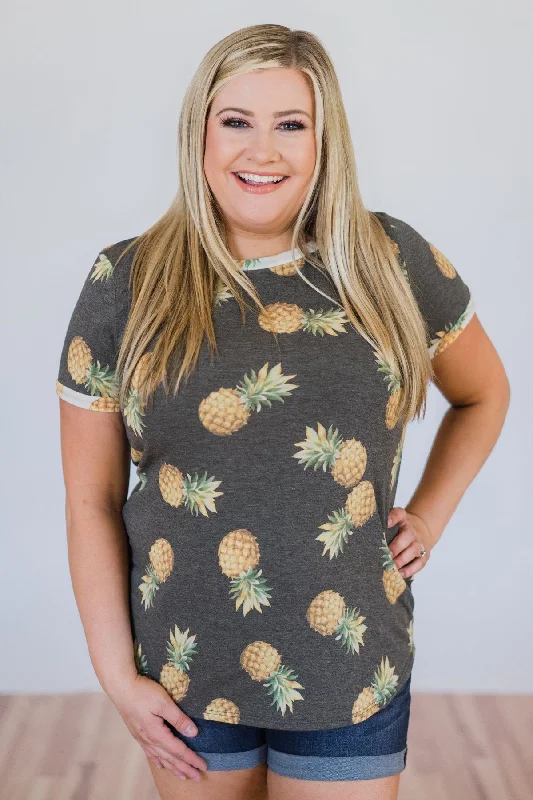 Stay Ahead In Style More of Summer Pineapple Top- Charcoal