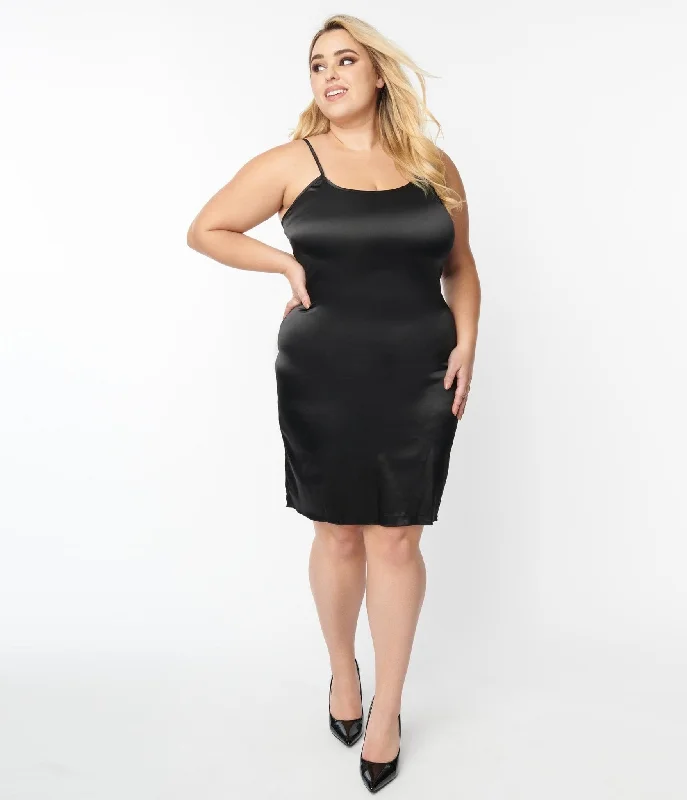 The Best Deals Of The Week Are Here Unique Vintage Plus Size Black Satin Long Slip