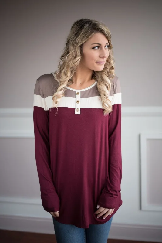 Timeless Elegance Redefined Open Minded Top ~ Burgundy