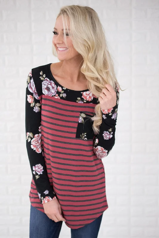 Chic And Edgy Can't Keep My Eyes Off You Floral & Stripes Top
