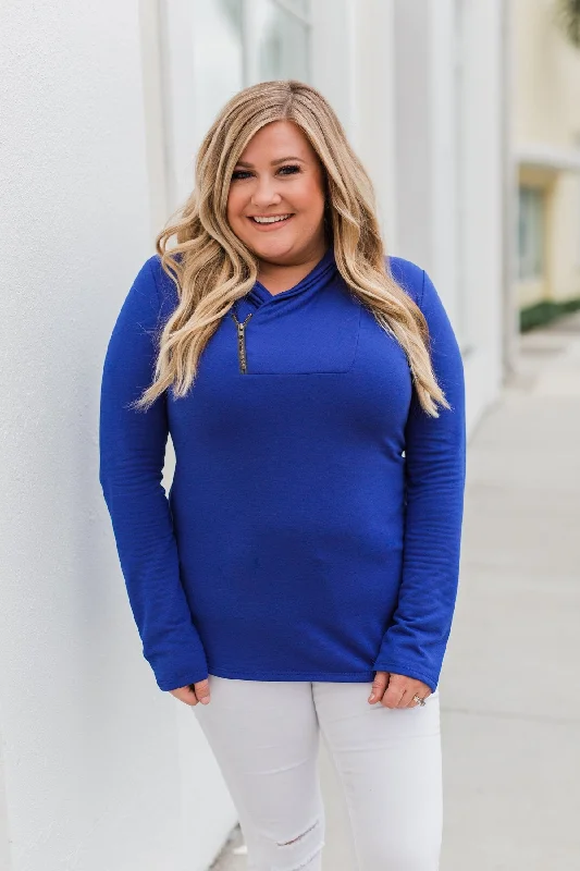 Must-Have Looks, Must-Get Deals Give Me Time Zipper Pullover Top- Royal Blue