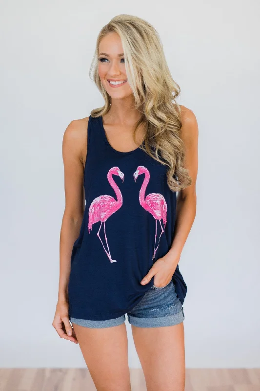 Browse Our Top Products Stand By Your Flock Flamingo Top- Navy