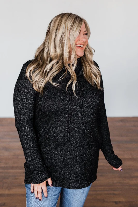 Comfortable Chic Written In The Stars Cowl Neck Top- Black
