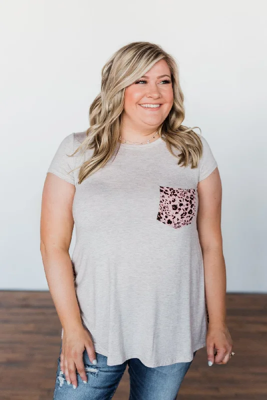 Limited Time Deal Right On Time Leopard Pocket Top- Oatmeal
