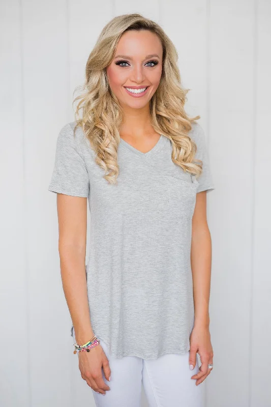 Limited Stock – Hurry Before It'S Gone Essential Pocket Top- Heather Grey