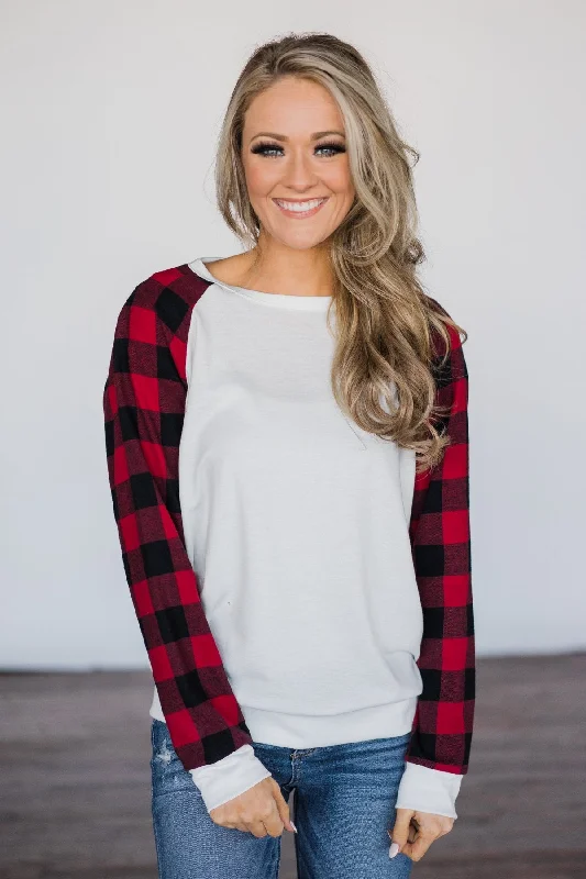 Cool Prices Fireside Kisses Ivory & Buffalo Plaid Top