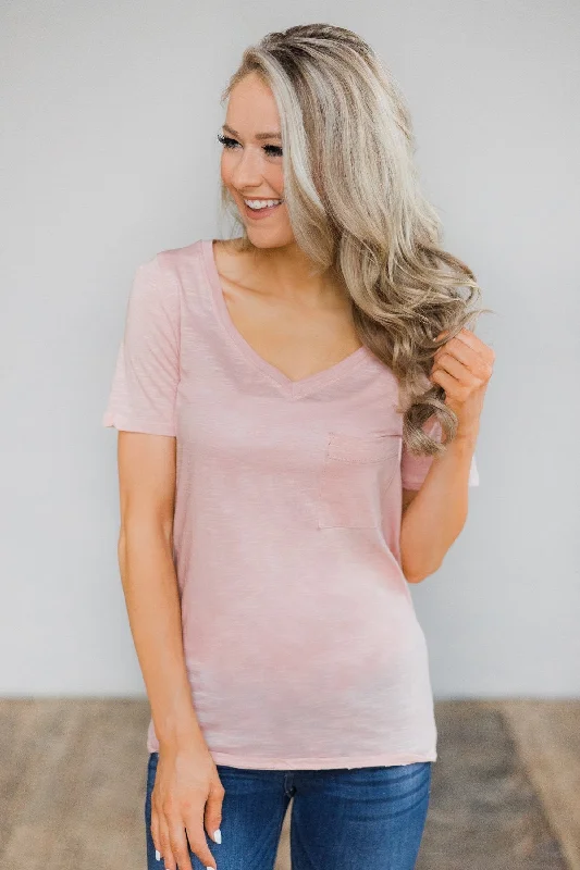 Top Brand Discounts V-Neck Pocket Top- Desert Pink