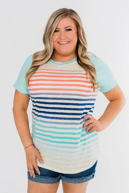 The Best Discounts Of The Weekend Summer Horizon Multi-Colored Striped Top- Light Blue The Best Discounts Of The Weekend Summer Horizon Multi-Colored Striped Top- Light Blue