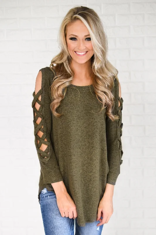 Budget Saver The One For Me Shoulder Detail Top - Olive