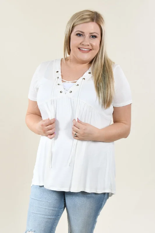 Great Fashion, Even Better Prices Favorite Lace Up Top ~ Solid Ivory